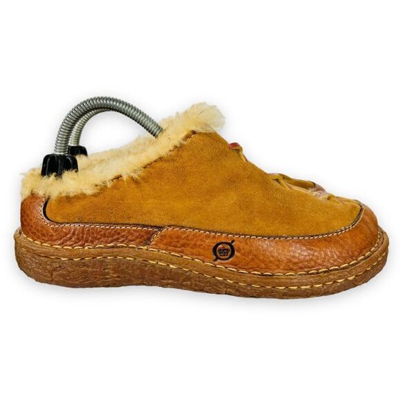 BORN Mohawk Shearling Winter Clogs Slippers Brown Suede / Leather Women's 5 - Picture 4 of 10